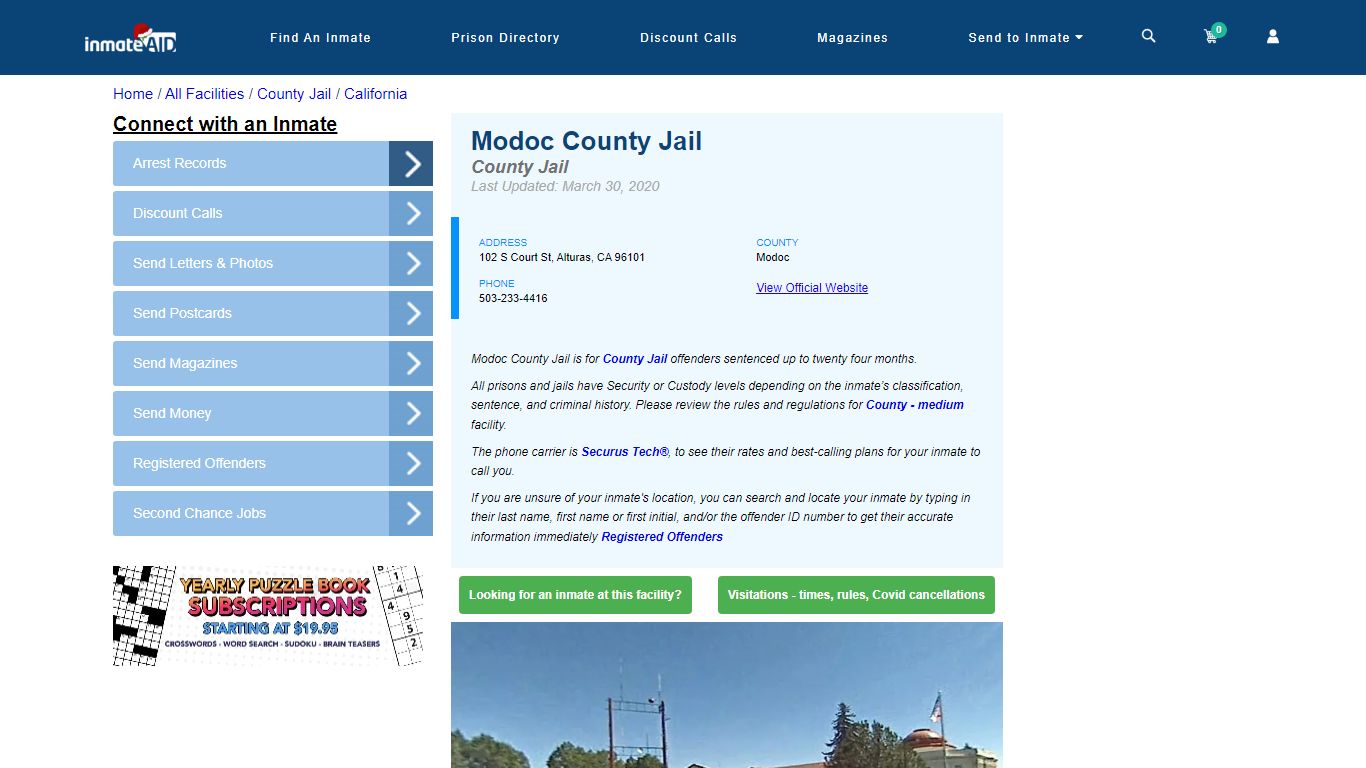 Modoc County Jail - Inmate Locator - Alturas, CA
