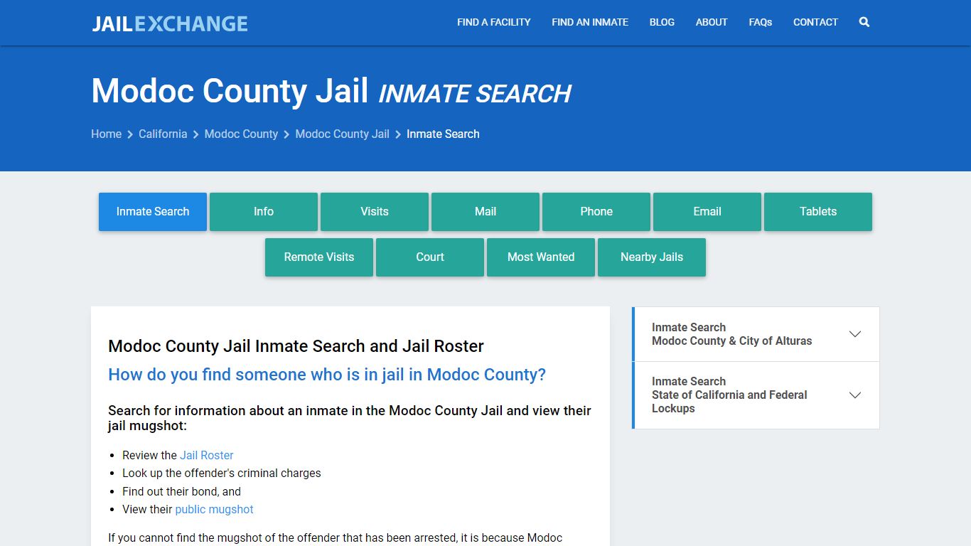 Inmate Search: Roster & Mugshots - Modoc County Jail, CA